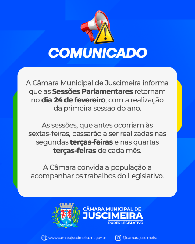 C�mara de Juscimeira retoma sess�es legislativas no dia 24 de fevereiro com novo calend�rio